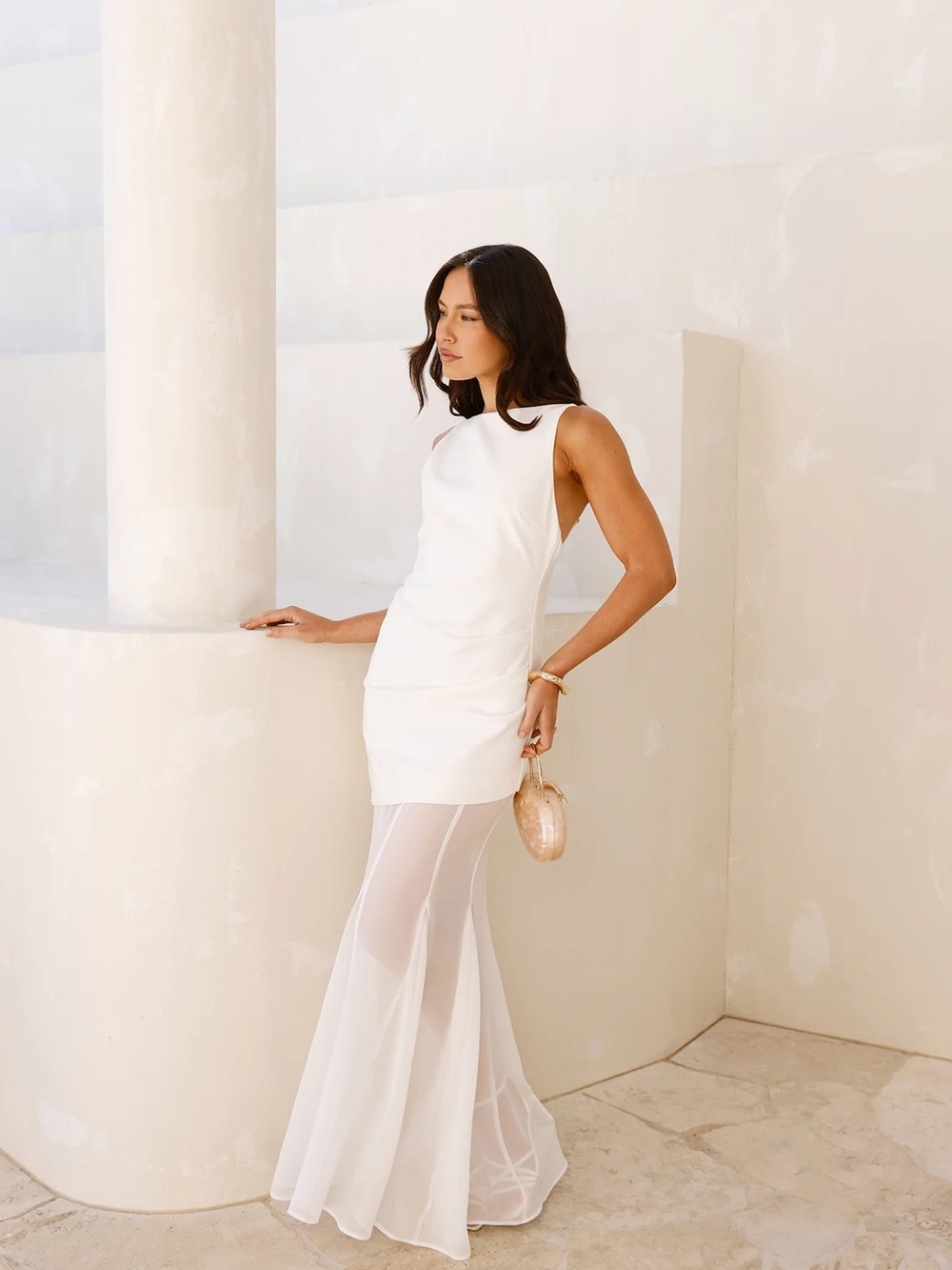 Hello Molly Ivory Sleeveless Maxi Dress with Sheer Skirt - Picture 2 of 6